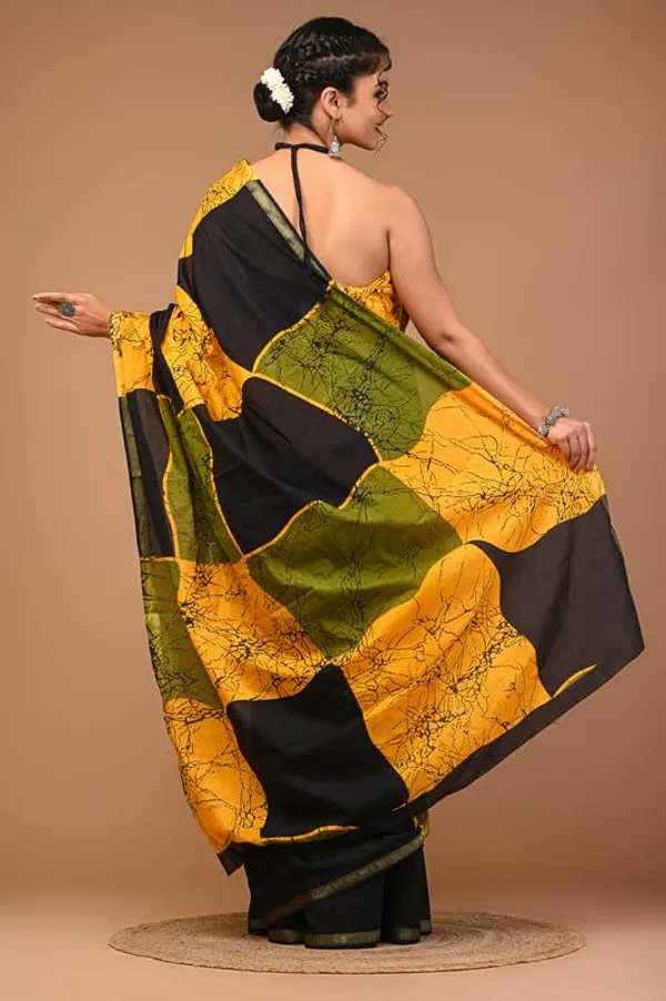 Yellow_&_black_Cotton_Block_Prints_Saree_For_Women
