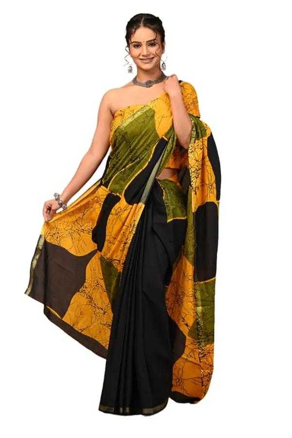 Yellow_&_black_Cotton_Block_Prints_Saree_For_Women