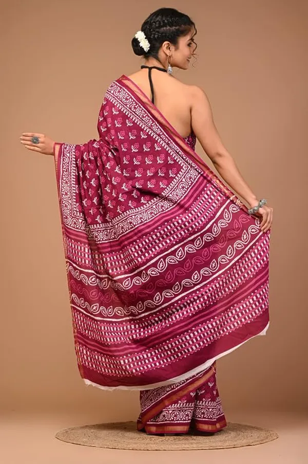 Maroon_Cotton_Block_Prints_Saree_For_Women