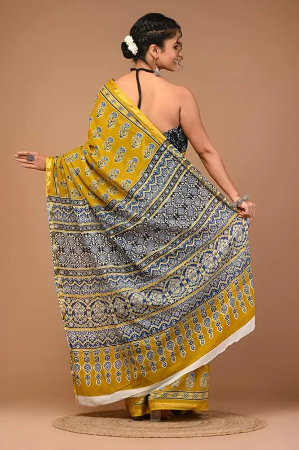 Mustard_Cotton_Block_Prints_Saree_For_Women