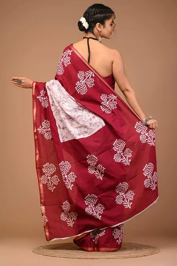 Maroon_Cotton_Block_Prints_Saree_For_Women