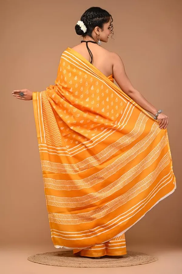 Orange_Cotton_Block_Prints_Saree_For_Women