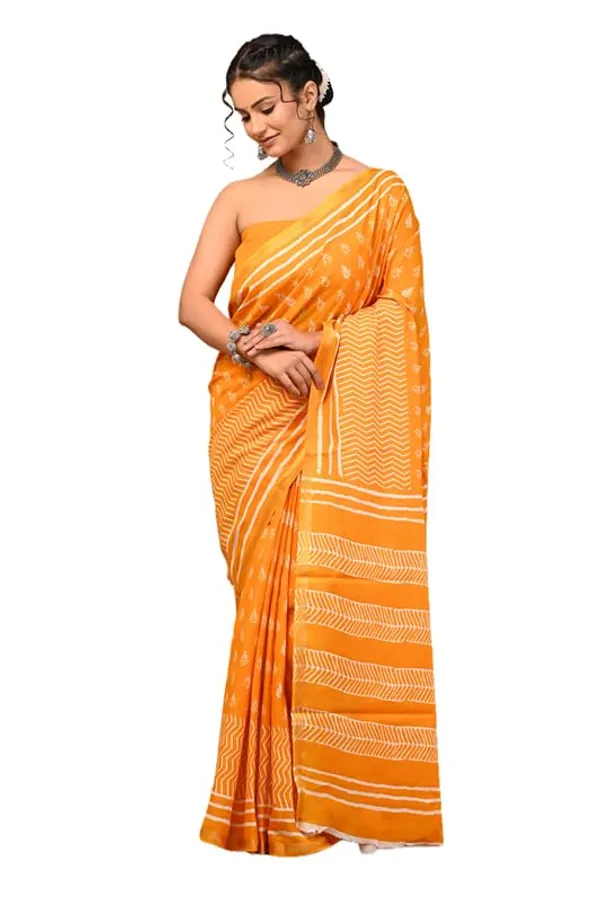 Orange_Cotton_Block_Prints_Saree_For_Women
