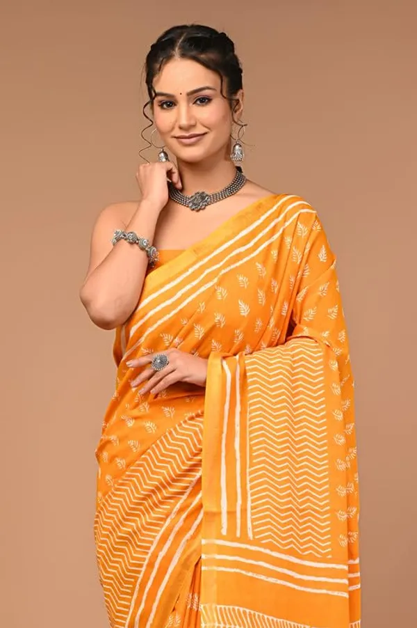 Orange_Cotton_Block_Prints_Saree_For_Women