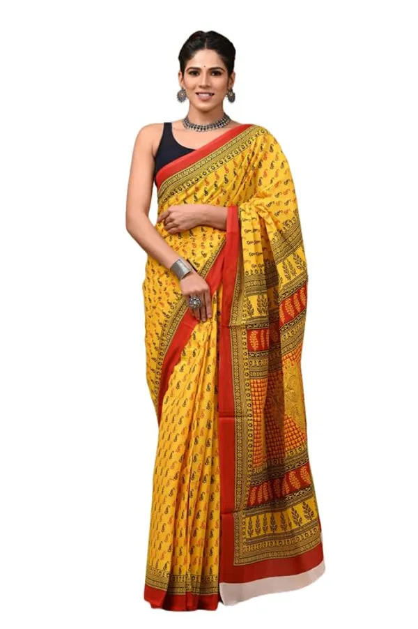 Yellow_Cotton_Block_Prints_Saree_For_Women
