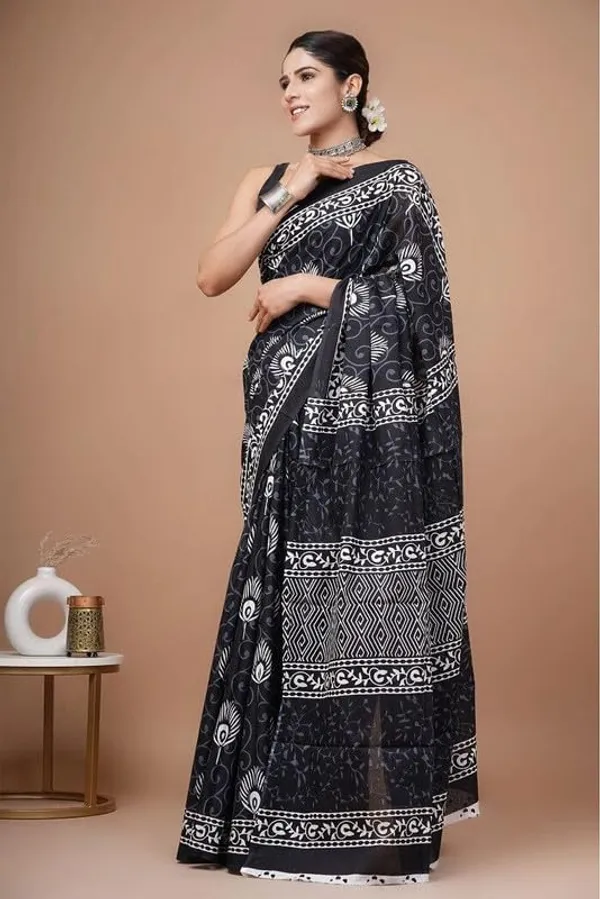 Black_Cotton_Block_Prints_Saree_For_Women