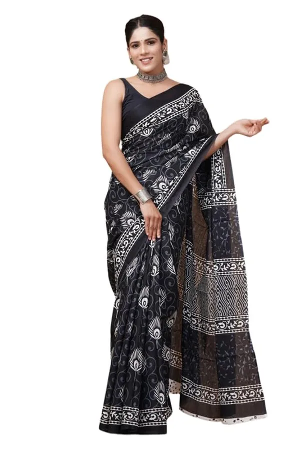 Black_Cotton_Block_Prints_Saree_For_Women
