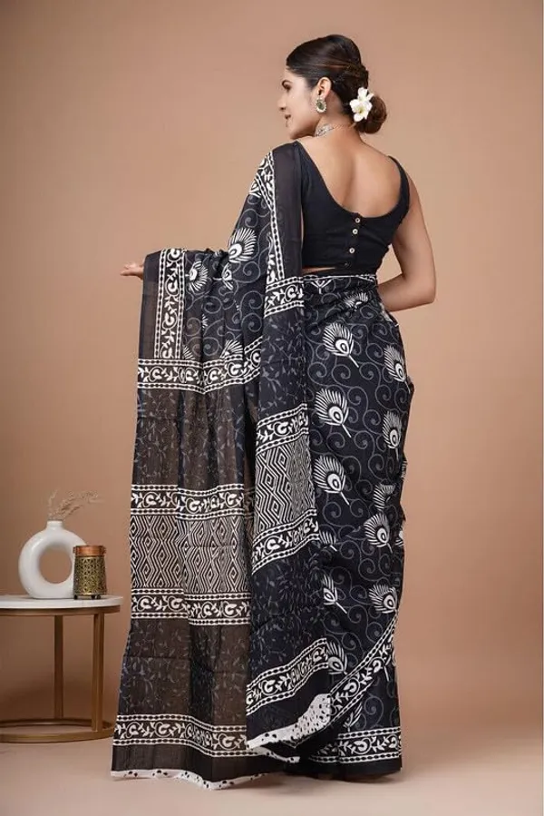 Black_Cotton_Block_Prints_Saree_For_Women