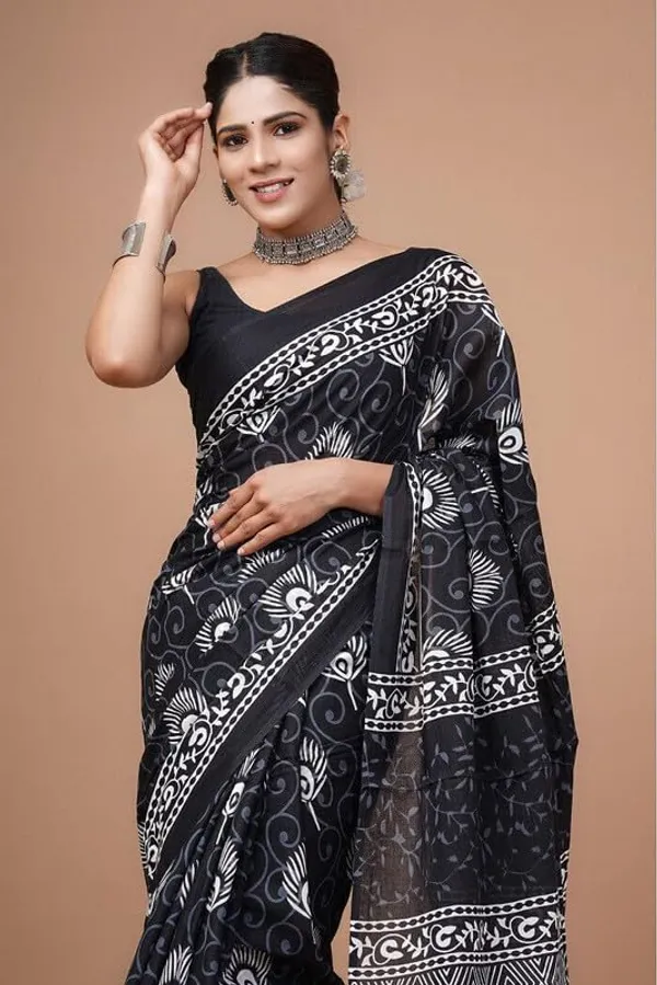 Black_Cotton_Block_Prints_Saree_For_Women