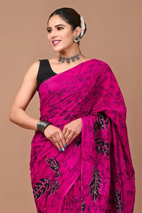 Dark_Pink_Cotton_Block_Prints_Saree_For_Women