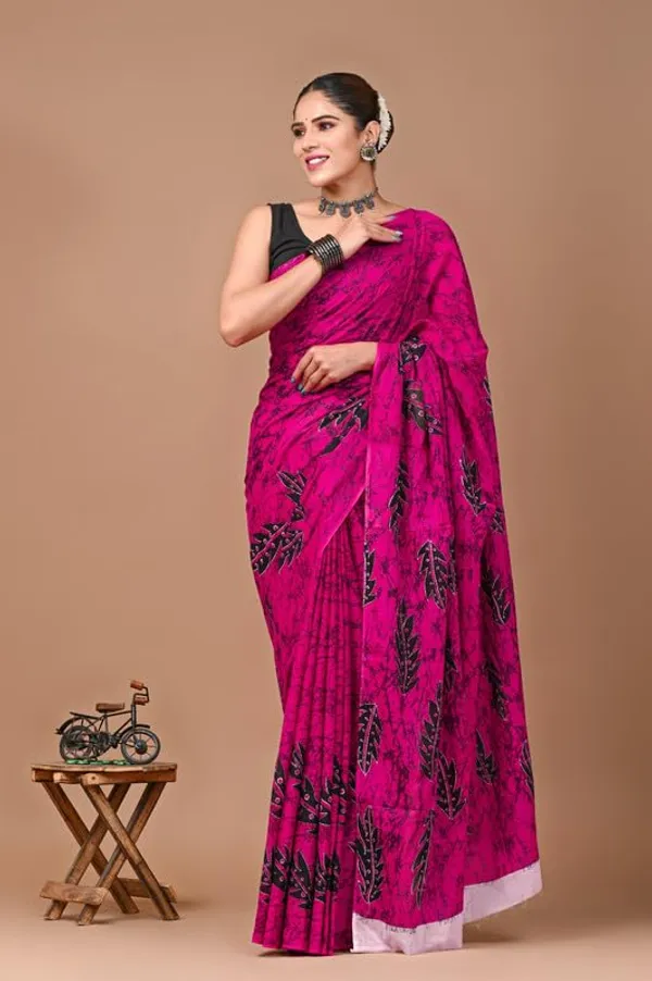 Dark_Pink_Cotton_Block_Prints_Saree_For_Women