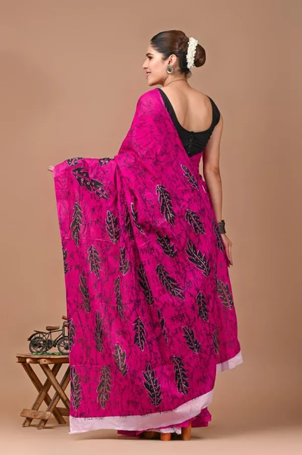 Dark_Pink_Cotton_Block_Prints_Saree_For_Women