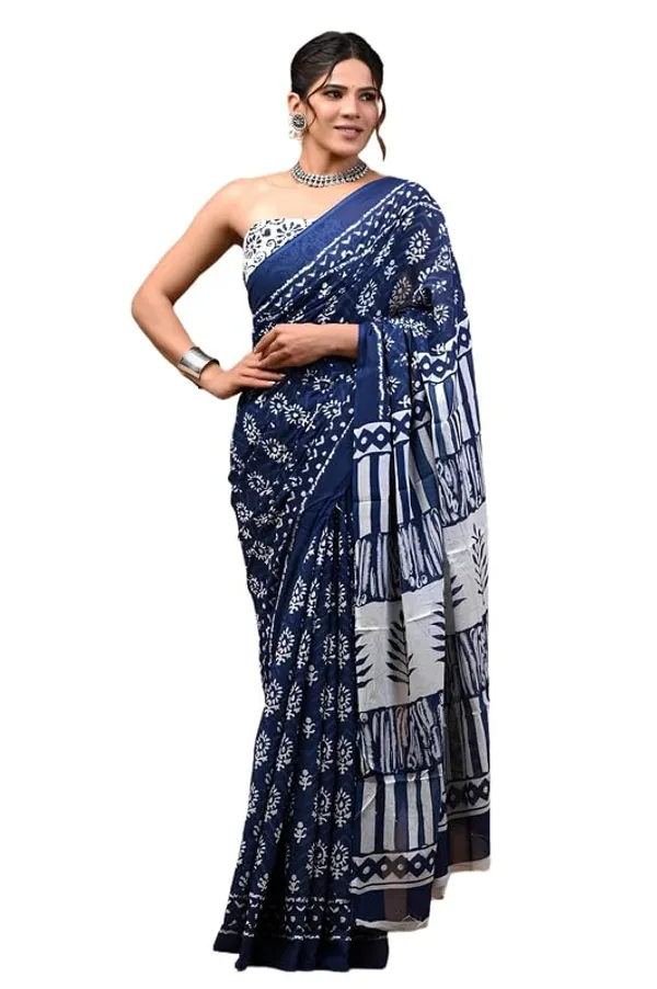 Blue_Cotton_Block_Prints_Saree_For_Women