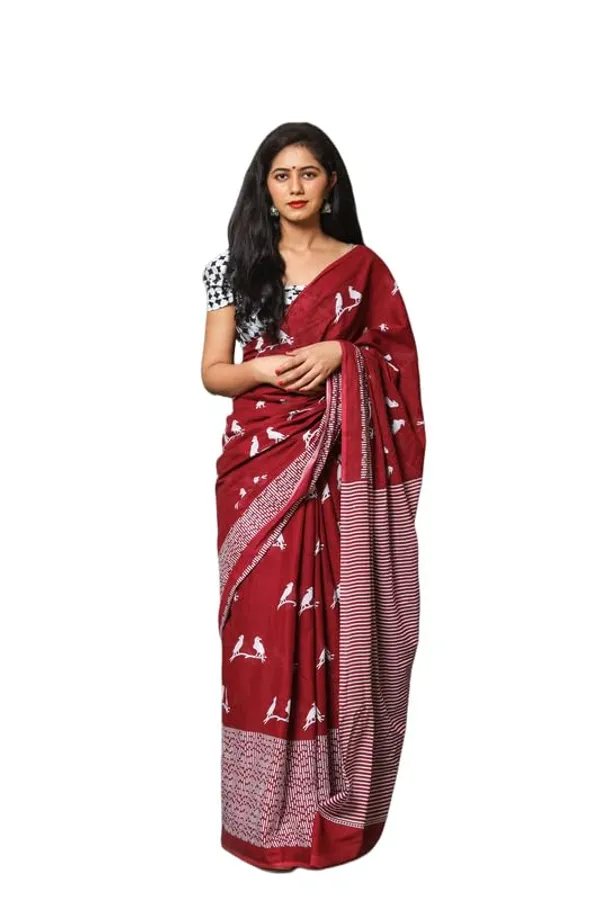 Maroon_Cotton_Block_Prints_Saree_For_Women