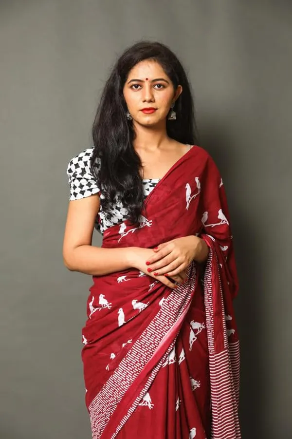 Maroon_Cotton_Block_Prints_Saree_For_Women