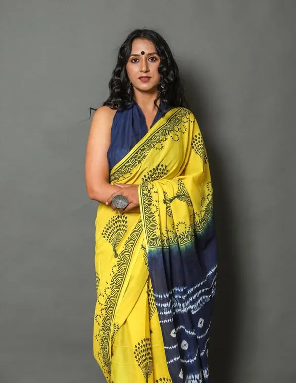 Yellow_Cotton_Block_Prints_Saree_For_Women