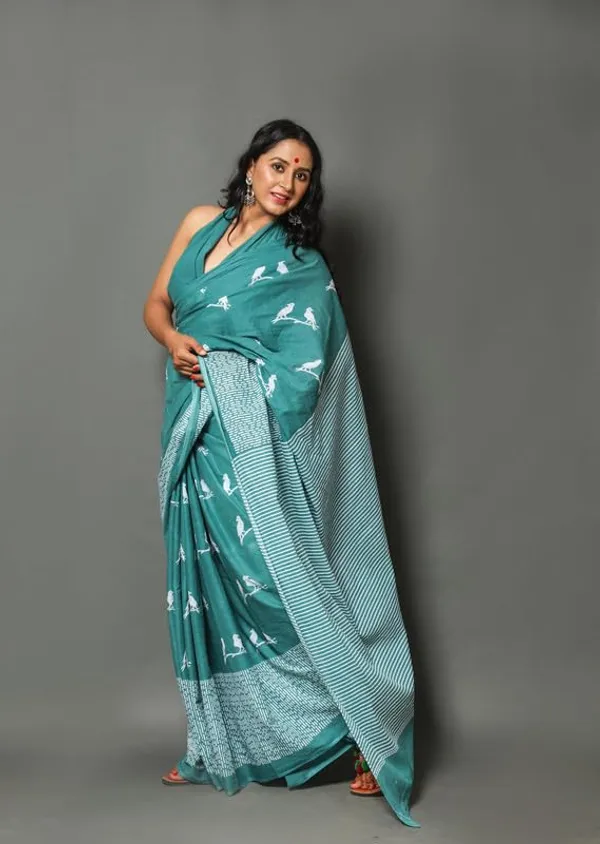 Sea_Green_Cotton_Block_Prints_Saree_For_Women