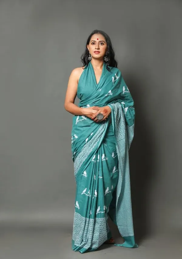 Sea_Green_Cotton_Block_Prints_Saree_For_Women