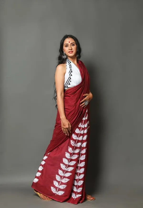 Maroon_Cotton_Block_Prints_Saree_For_Women