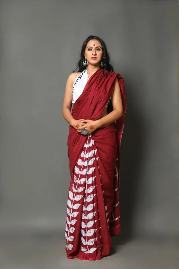 Maroon_Cotton_Block_Prints_Saree_For_Women
