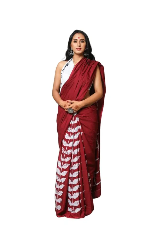 Maroon_Cotton_Block_Prints_Saree_For_Women