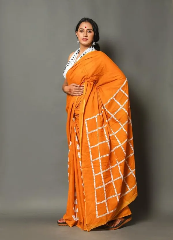 Musturd_Cotton_Block_Prints_Saree_For_Women