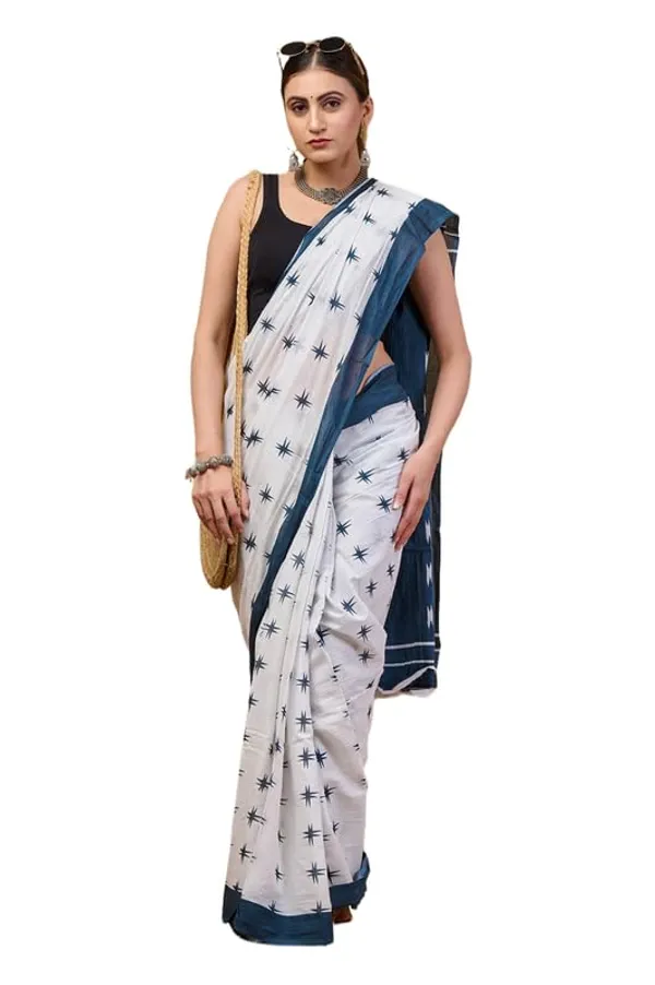 White1_Cotton_Stars_Saree_For_Women