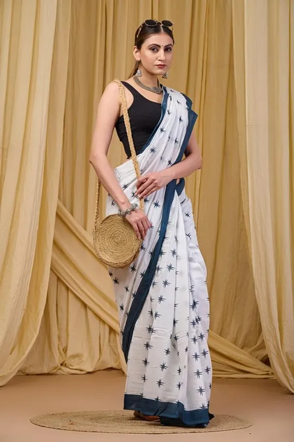 White1_Cotton_Stars_Saree_For_Women