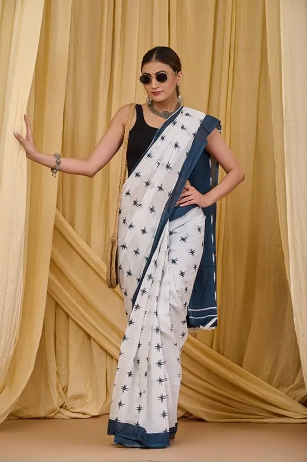 White1_Cotton_Stars_Saree_For_Women