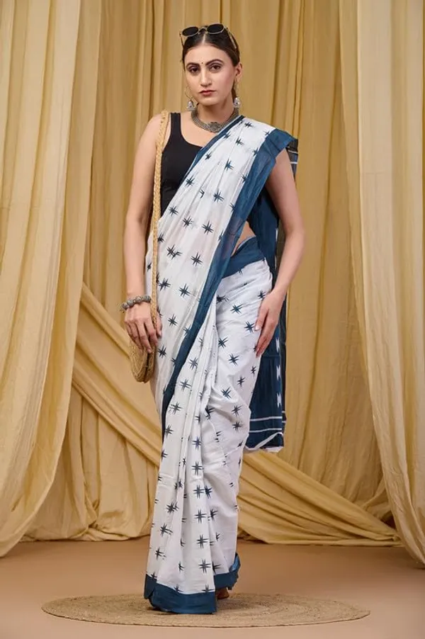 White1_Cotton_Stars_Saree_For_Women