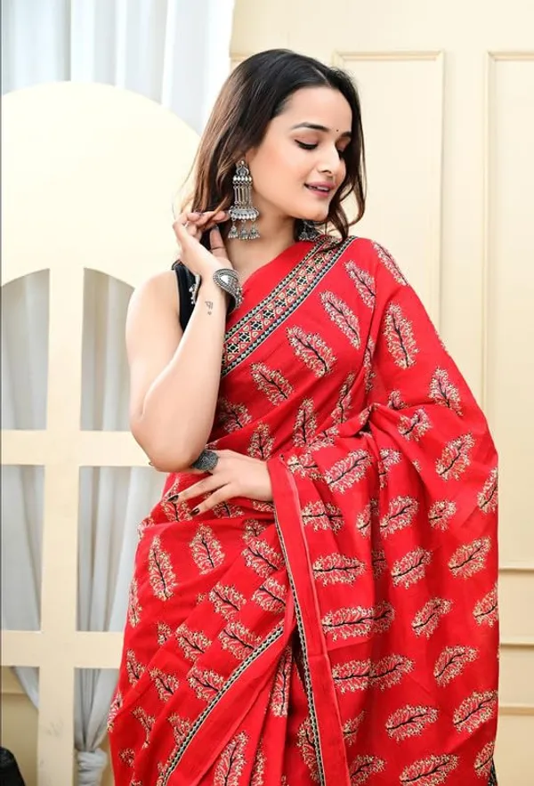Red_Cotton_Ajrak_Saree_For_Women