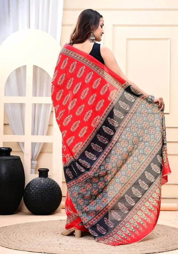 Red_Cotton_Ajrak_Saree_For_Women
