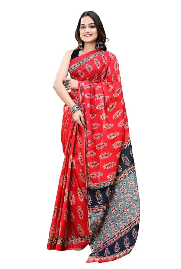 Red_Cotton_Ajrak_Saree_For_Women