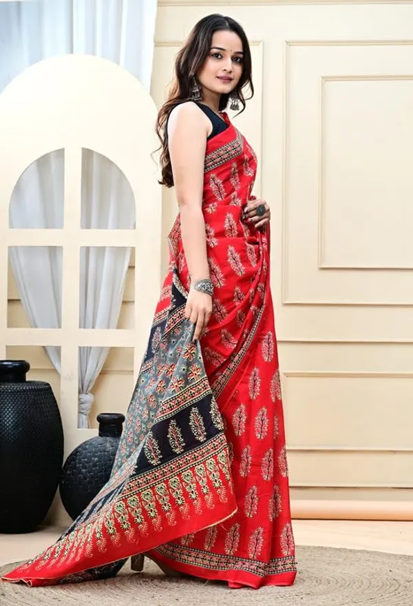 Red_Cotton_Ajrak_Saree_For_Women