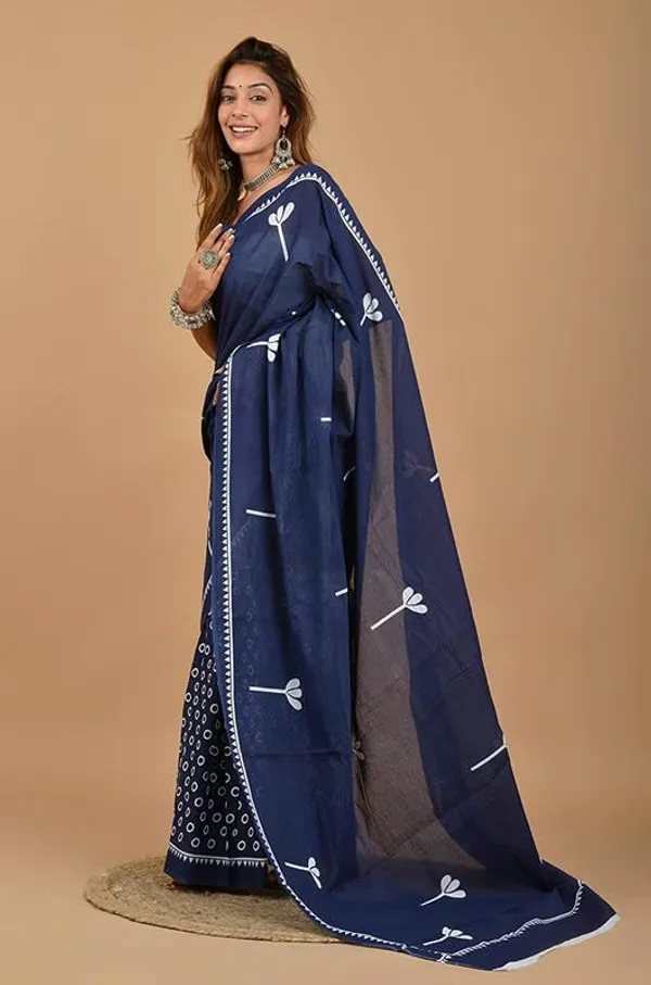 Navy_Blue_Cotton_Polka_Dots_Saree_For_Women