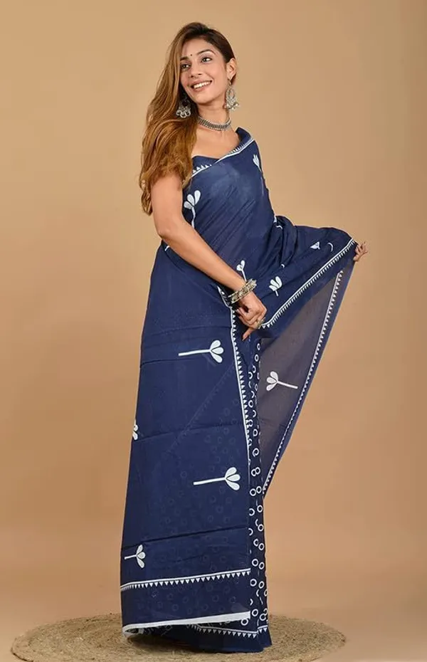 Navy_Blue_Cotton_Polka_Dots_Saree_For_Women