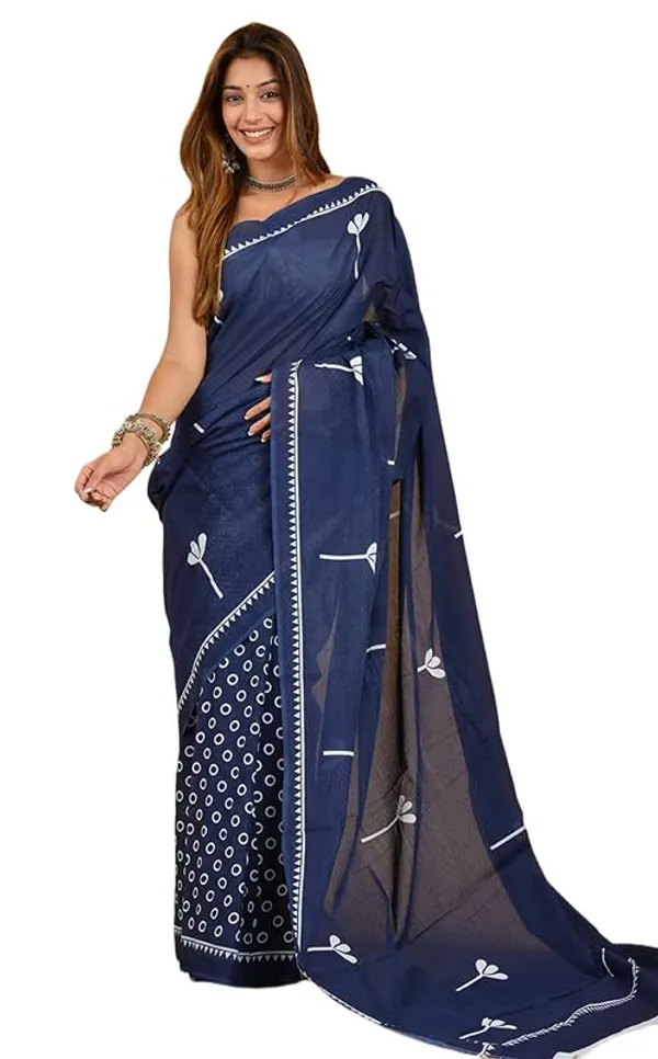 Navy_Blue_Cotton_Polka_Dots_Saree_For_Women