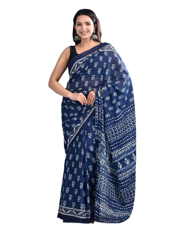 Indigo_Cotton_Floral_Saree_For_Women