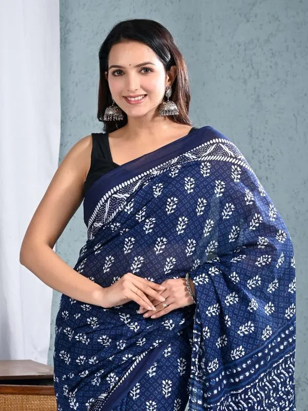 Indigo_Cotton_Floral_Saree_For_Women