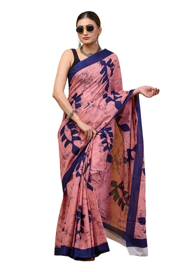 Peach_Cotton_Geometric_Saree_For_Women