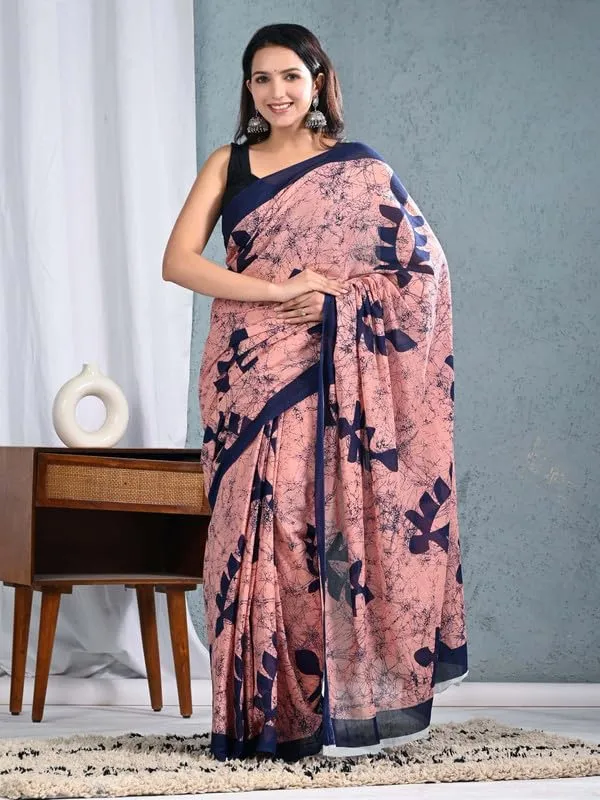 Peach_Cotton_Abstract_Saree_For_Women