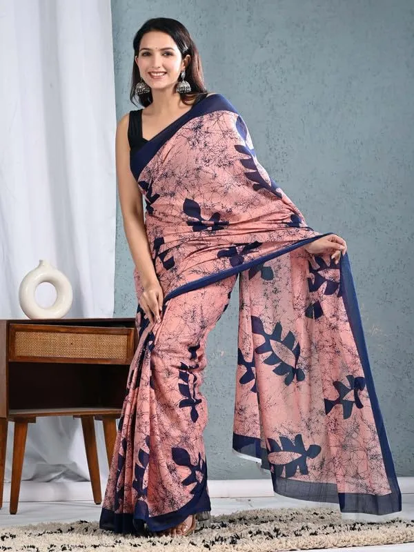 Peach_Cotton_Abstract_Saree_For_Women