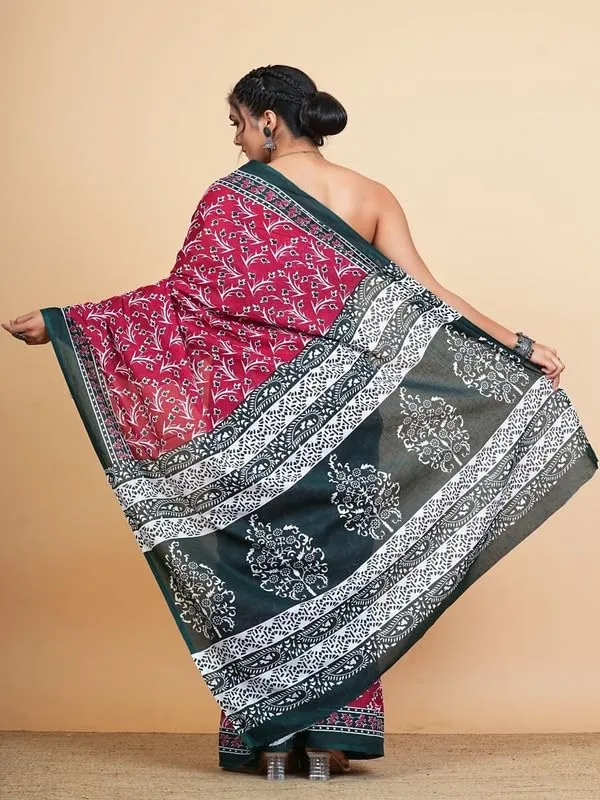 Maroon_Cotton_Block_Prints_Saree_For_Women