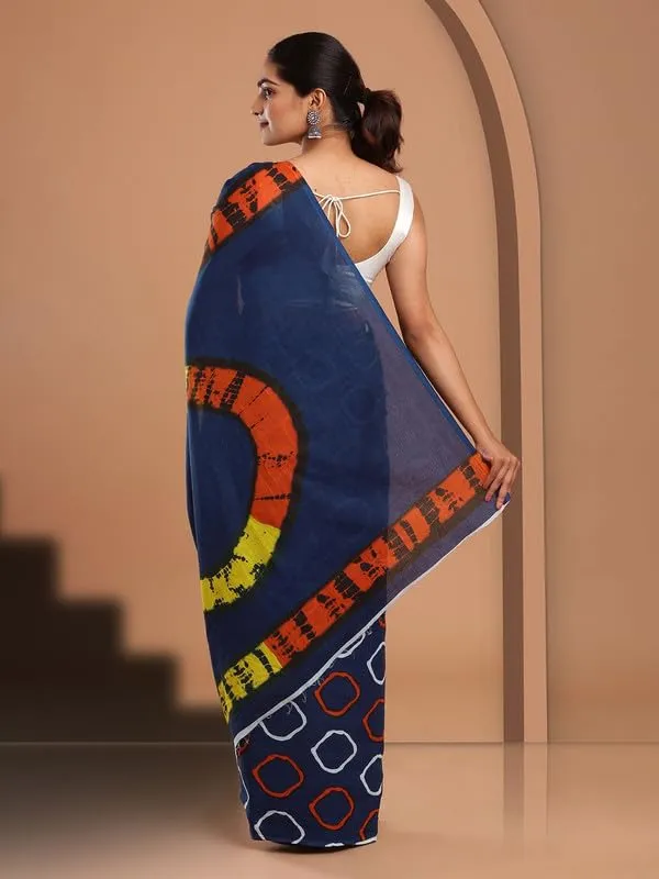 Blue_Cotton_Block_Prints_Saree_For_Women