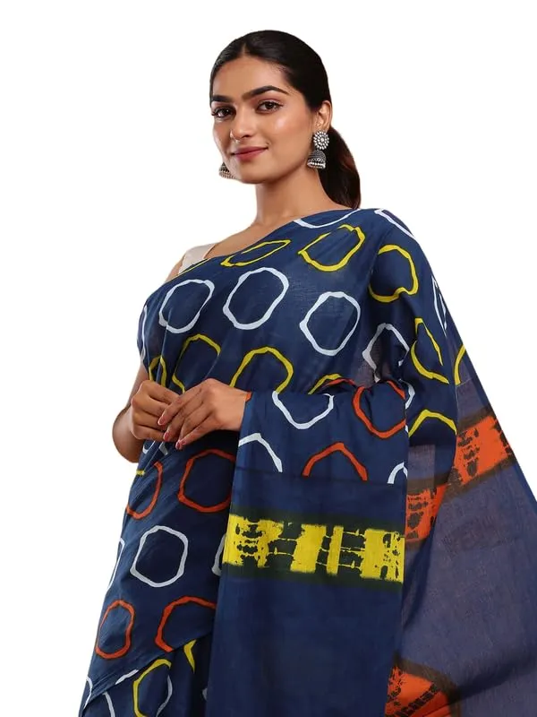 Blue_Cotton_Block_Prints_Saree_For_Women