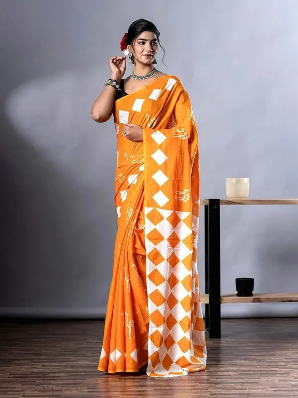 Mustard_Cotton_Block_Prints_Saree_For_Women