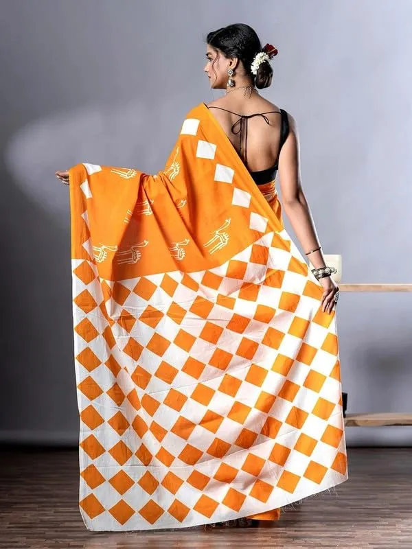 Mustard_Cotton_Block_Prints_Saree_For_Women