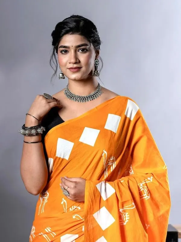 Mustard_Cotton_Block_Prints_Saree_For_Women