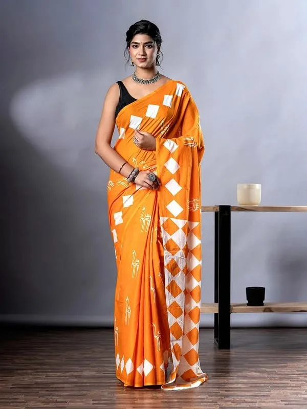 Mustard_Cotton_Block_Prints_Saree_For_Women