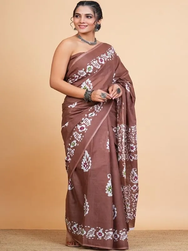 Beige_Cotton_Block_Prints_Saree_For_Women